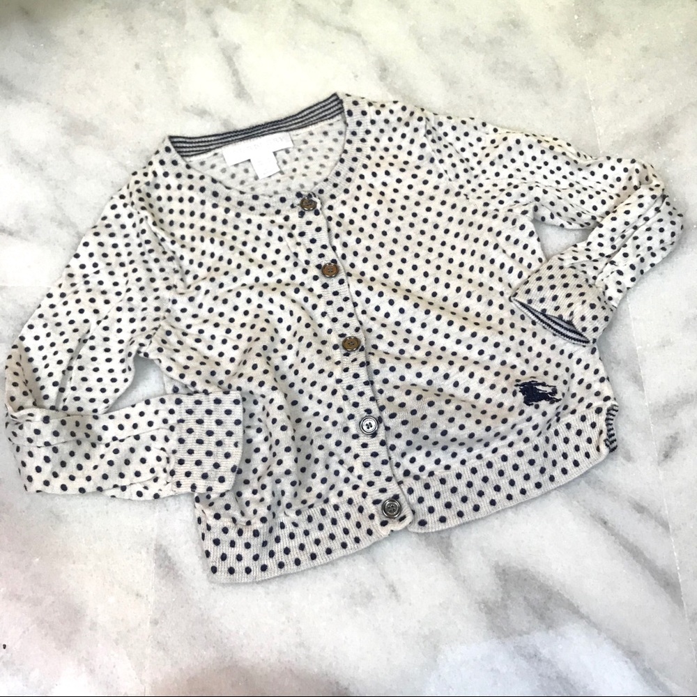 Burberry Cream Cardigan with Navy Polka Dots